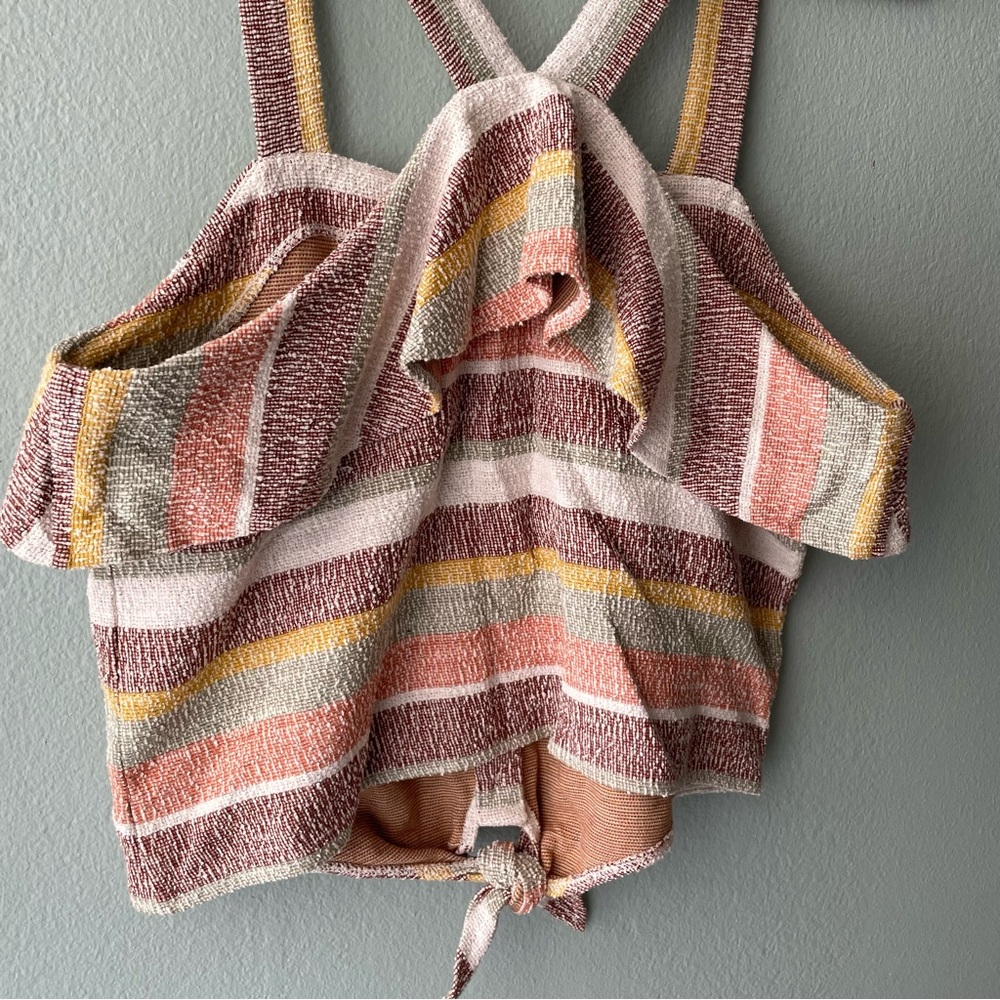 Madewell | Texture & Thread Striped Racerback Ruffle Tank Top Blouse - Picture 4 of 6